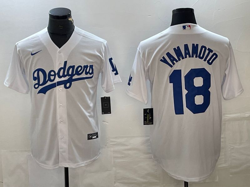 Men Los Angeles Dodgers #18 Yamamoto White Nike Game MLB Jersey style 5
